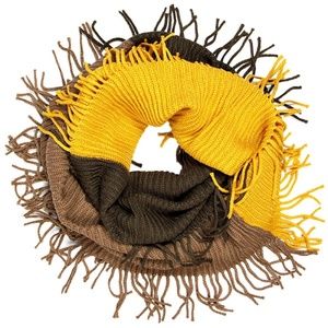 Fringe Knit Infinity Scarf | Olive Mustard Tan